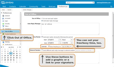 How do I create a vacation message using the Zimbra Webmail .
